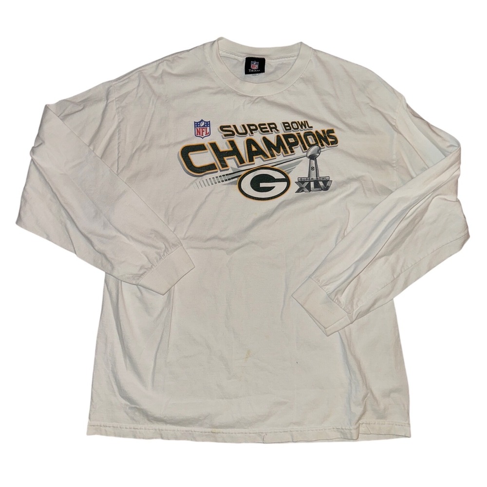 NFL Team Apparel Green Bay Packers Super Bowl XLV Champions White LS Shirt XL
